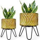 Harvest Land Plant Pots with Stand, Set of 2 Large Modern Planters Metal Tall Handmade Flower Pots with Drainage Holes Indoor Outdoor,Gold by CozyNest Decor