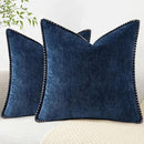 decorUhome Chenille Soft Throw Pillow Covers 18x18 Set of 2, Farmhouse Velvet Neutral Decorative Euro Pillow Covers with Stitched Edge for Couch Sofa Bed Home Decor, Poseidon by CozyNest Decor