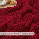 Chunky Knit Blanket Throw, 100% Hand Knit Throw Blanket Handmade Chenille Cable Knit Throw for Couch, Stylish Cozy Soft Rope Knot Crochet Blanket for Home Decor, Red, 50x60 Inches by CozyNest Decor