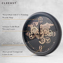 CLXEAST 24 Inch Moving Gear Wall Clock with World Map Pattern,Large Black Gold Metal Wall Clock for Modern Farmhouse Living Room Decor,Reloj De Pared para Sala by CozyNest Decor