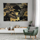 HZOHNAGO Japanese Tapestry Gold Flowers Umbrella Fan Pattern Printed Wall Tapestry Painting Wall Hanging for Bedroom Living Room Dorm 80" W x 60" H by CozyNest Decor
