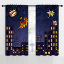 Super Hero Rod Pocket Blackout Curtains for Boy Girl Bedroom, Exploding City Starry Cartoon Skyline Home Energy Efficient Light Filtering Window Curtain for Living Room, 42x63 inch by TinyTreasures Baby Boutique
