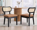 EALSON Mid Century Modern Rattan Dining Chairs Set of 2 Farmhouse Black Wood Kitchen Chairs with Cane Back Leather Upholstered Accent Armless Chairs for Dining/Living Room Restaurant, Brown by CozyNest Decor