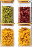 42oz - 4 Pack Square Glass Jars with Bamboo Lids, Glass Food Storage Containers with Airtight Lids for Kitchen, Air Tight Pantry Storage Containers for Cereal, Pasta, Rice, Sugar, Coffee, Spice by CozyNest Decor