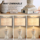 Farmhouse 3-Way Dimmable Touch Table Lamp Set of 2 for Bedroom Living Room with USB A+C Charging Ports 27" Tall Rustic Traditional Nightstand Bedside Lamps White End Table Lamp (2 Bulbs Included) by CozyNest Decor