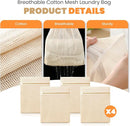 4Pcs Large Cotton Mesh Laundry Bags for Delicates,Breathable Mesh Garment Bag for Washing Machine,Travel Wash Bags with Zipper for Bras,Underwear,Socks,Clothes,Laundry Dorm Room Essentials(XL) by TinyTreasures Baby Boutique