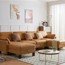 U-Shape Modular Sofa Couch 128" Modern 4-Seat Sofa with Chaises, Upholstered Sectional Couch with Wood Square Legs for House, Living Room, Reception Room, Apartment, Tan by CozyNest Decor