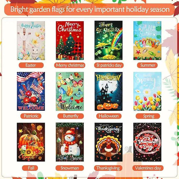 12 Pcs Solar Seasonal LED Garden Flags 12 x 18 Inch Double Sided Yard Flags Halloween Christmas Fall Thanksgiving Day Decorations Welcome Garden Holiday Yard Outside Lawn Decoration, photo 2 of 7