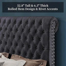 PaPaJet Bed Frame Queen Size Upholstered Platform Bed with 52.8'' Tall Sleigh Headboard, Button Tufted, No Box Spring Needed, Easy Assembly, Dark Grey by CozyNest Decor