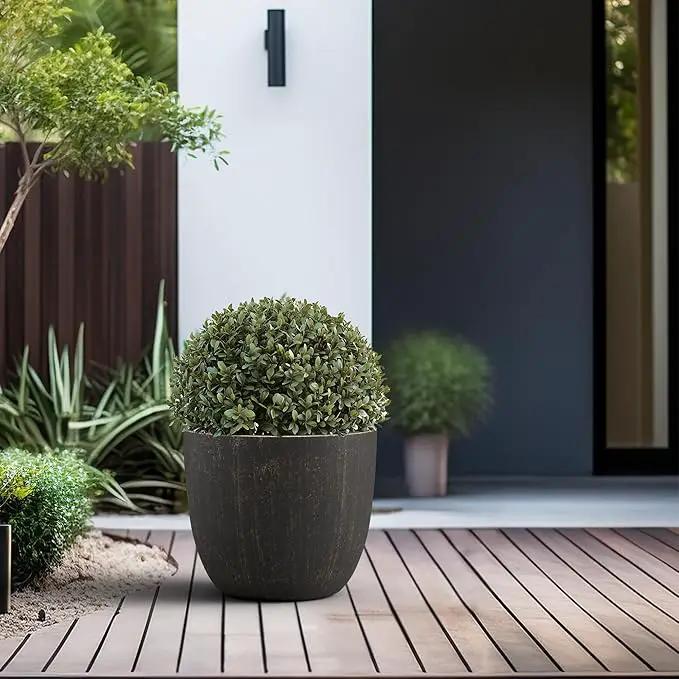 Kante 14 Inch Dia Round Concrete Planter, Indoor Outdoor Large Plant Pot with Drainage Hole and Rubber Plug for Home Patio Garden, Oil Rubbed Bronze, photo 3 of 7
