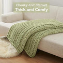 Chunky Knit Throw Blanket, 60''*80'' Knitted Throw Chenille Yarn for Bed Couch, Handmade Light Green Crochet Big Thick Blanket, Machine Washable Cute Comfy Blanket for Home Decor by CozyNest Decor