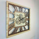 The Gears Clock 24'' Inch Square Real Moving Gear Wall Clock Vintage Industrial Oversized Rustic Farmhouse (Desert Beige) by CozyNest Decor