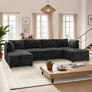 Modular Sectional Sofa, 130.7 Inch U Shaped Couch Set for Living Room, 4-Seater Comfy Cloud Couches with Two Movable Ottoman, Plush Corduroy, Black by CozyNest Decor