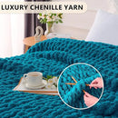 L'AGRATY Chunky Knit Blanket Throw: 50''x60'' Chenille Chunky Knitted Throw Blanket for Bed Couch - Handmade Thick Big Cable Knit Blanket - Large Crochet Rope Blanket for Home Decor(Teal) by CozyNest Decor