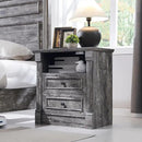 26" Tall Farmhouse Nightstand, 2 Drawers End Table w/Charging Station, 23.6" Wide Large Side Table w/Roman Column, Wood Rustic Sofa Table w/Open Shelf, Bedside Table for Bedroom, Light Gray by CozyNest Decor