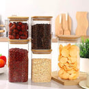 Glass Food Storage Jars with Lids(24oz/37oz/50oz)Square Set of 6 ,Glass Storage Containers Clear Glass Food Canister with Bamboo Lid Airtight For Serving Tea, Coffee Beans, Candy,Spice and More by CozyNest Decor