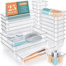 WOWBOX 25 PCS Clear Plastic Drawer Organizer Set, 4 Sizes Desk Drawer Divider Organizers and Storage Bins for Makeup, Jewelry, Gadgets for Kitchen, Bedroom, Bathroom, Office by TinyTreasures Baby Boutique
