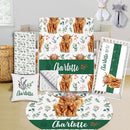 Custom Crib Bedding Set - Highland Cow Design Personalized Name Baby Nursery Bed 3 Pcs Set - Chic Soft Blanket with Dotted Backing, Sheet, Pillowcase for Newborn Girls Boys Gifts Color04 by TinyTreasures Baby Boutique
