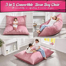 Hobestluk 3 in 1 Bean Bag Chair Giant Bean Bag Chairs for Adults with Velvet Cover Convertible Bean Bag Floor Cushion with Machine Washable Cover for Living Room (Velvet Pink) by CozyNest Decor