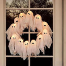 Halloween Ghost Wreath, 12 LED Light-Up White Ghost Garland, Spooky Indoor & Outdoor Hanging Decoration for Front Door, Wall, Party, Battery-Powered Halloween Decor, Holiday Spooky Garland A by CozyNest Decor