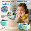 Kids Phonograph Toddler Record Player， with 96 Learning Cards, Early Education Machine Record Player Music Box Storyteller pop Speakers, Gift for Boys and Girls by TinyTreasures Baby Boutique