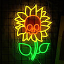 Sunflower Skull Neon Sign Wall Decor USB Powered Skeleton Head Halloween Neon Light Sign Dimmable Funny Halloween Day LED Sign for Trick or Treat Party Backdrop Bedroom Bar Man Cave by CozyNest Decor