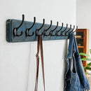 Dseap Coat Rack Wall: 38-1/4" Long, Patented, Heavy-Duty, 10-Double-Hooks Wooden Wall Mounted Coat Rack Coat Hanger Hook Rail for Winter Coats Hat Jacket Clothing, Weathered Blue by CozyNest Decor