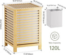 SMIBUY Double Laundry Hamper with Lid, 120L Bamboo Laundry Basket with Removable Liner Bag, 2-Section Clothes Divider Laundry Sorter for Laundry Room, Bathroom, Bedroom (Natural) by CozyNest Decor
