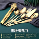 Gold Serving Utensils, OGORI 8-Piece Polished Stainless Steel Flatware Silverware Set Include Serving Spoon, Slotted Spoon, Cake Server, Soup Ladle, Fork, Salad Fork, Butter Knife, Serving Tong by CozyNest Decor