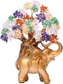 7 Chakra Crystal Money Tree on Gold Elephant Statue, 17”Large Gemstone Bonsai Tree of Life Home Décor Gifts for Wealth Positive Energy, Feng Shui Décor by GreenHaven Gardens