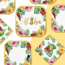 Grencian 200Pcs Hawaiian Luau Party Decorations Aloha Tropical Hibiscus Floral Luau Plates and Napkins Palm Leaf Tableware Sets for Summer Holiday Hawaiian Birthday Dinner Party Supplies Serves 50 by CozyNest Decor