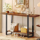 Huuger 47.2 Inch Entryway Table, 2-Tier Industrial Console Sofa Table, Accent Table with Storage, for Entry, Hallway, Entrance, Foyer, T-Shaped Metal Frame, Rustic Brown by CozyNest Decor
