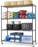 Rengue 4-Tier Wire Shelving with Wheels, 60"x 24"x72" Metal Storage Shelves, Heavy Duty Garage Storage Shelves, Chrome 2400LBS Capacity Wire Shelf Rack for Restaurant, Garage, Pantry, Black by CozyNest Decor