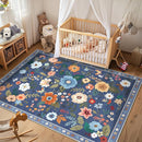 Floral 8x10 Area Rug Machine Washable Soft Print Boho Carpet Non Slip Doormat Low Pile Flower Area Rugs for Living Room Bedroom Nursery Kitchen Dining Room Indoor-Blue/Grey by TinyTreasures Baby Boutique