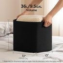 joybest Cube Storage Bins Set of 4, 13inch Cube Baskets Organizer for Nursery, Square Cotton Rope Baskets for Shelves Organizing, Kids Toy, Closet Storage, Black by TinyTreasures Baby Boutique