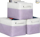 Kntiwiwo Foldable Storage Bins 15" x 10" x 9.5" Fabric Storage Basket Cube with Handles Large Linen Closet Organizer Bins for Organizing Shelf Home, Set of 3, Purple by CozyNest Decor