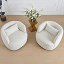 KINWELL 34" Wide Sherpa Swivel Barrel Chairs Set of 2, No Assembly Round Boucle Upholstered Accent Chairs Armchairs Single Sofa Chair with Toss Pillow for Living Room and Bedroom, Beige by CozyNest Decor