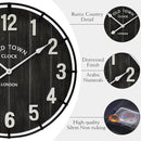 Large Old Town Farmhouse Wall Clock – 24 Inches Rustic Antique Wood with Metal Circle and Large Numerals, Silent Battery Operated Clock for Office, Kitchen, Bedroom, Living Room (Black) by CozyNest Decor