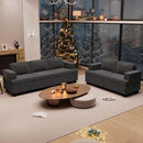 2 Piece Set Comfy Sofa Couch, 3 Seater & Loveseat Sofa with Deep Seats, Modern Sleeper Couch for Living Room, Dark Grey Chenille by CozyNest Decor