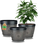 Quarut 15 Inch 4 Pack Large Plant Pots, Plastic Flower Pot for Indoor & Outdoor with Drainage Holes & Saucer, Circle Pattern Planters Garden Pots for Herbs by CozyNest Decor