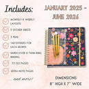 Votum 18-Month Day Large Planner, 2025-2026, Daily, Weekly & Monthly, January 2025 - June 2026, Blue Flowers - Appointment Book with 3 Sticker Sheets, Twin-Ring Binding, Notes Pages - School & Work by TinyTreasures Baby Boutique