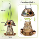 Mushroom Solar Bird Feeders for Outdoors Hanging Metal Wild Bird Feeder Garden Lantern with S Hook for Garden Decoration Brown by CozyNest Decor