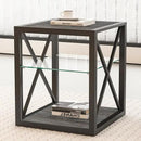 Farmhouse End Table, Modern Side Table with 3-Tier Storage Shelf, Square Rustic Nightstand, Accent Tea Table, for Bedroom Office Living Room, Grey, Natural Wood, Glass, Metal by CozyNest Decor