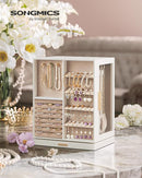 SONGMICS Jewelry Box 360° Rotating, Jewelry Storage Case with 5 Drawers, Jewelry Organizer, Glass Window, Spacious, Vertical Jewelry Storage, Open Design, Great Gift, Cloud White UJBC170W01 by TinyTreasures Baby Boutique