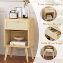 Rattan Nightstand with Opening Storage,Boho Bedside Table with Drawer,Wood Nightstand with Solid Wood Legs,End Side Table for Living Room,Bedroom,Small Space Natural CTG62Y by CozyNest Decor