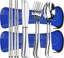 10PCS Portable Silverware Set with Case, Lengnoyp Travel Camping Utensils Set, Premium Stainless Steel Travel Cutlery Set, Reusable Safe Flatware Sets for Lunch Box/Workplace/Students, Silver by CozyNest Decor