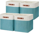 DULLEMELO Storage Bins for Organizing,Closet Storage Baskets for Gift Empty,Large Linen Canvas Storage Bins with Handles for Home Office Toys Shelves(White&Teal, 13 inch Cube) by TinyTreasures Baby Boutique