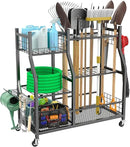 WALMANN Garden Tool Organizer with Wheels for Garage, Large Storage Capacity, Rakes/Shovels/Yard Tools Storage Stand for Shed, Garden, Indoor/Outdoor Long-Handled Tools Rolling Cart by GreenHaven Gardens