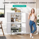White Storage Cabinet with 4 Doors and 2 Adjustable Shelves,Narrow Food Pantry Cabinet with Leg,24 inch Wide Bathroom Cabinets,Small Metal Storage Cabinets for Home Kitchen,Dining/Living/Laundry/Room by CozyNest Decor