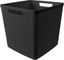 Curver Set of 4 Jute Large Cube Decorative Plastic Organization and Storage Baskets, Perfect Bins for Home Office, Closet Shelves, Kitchen Pantry and All Bedroom Essentials, Black by TinyTreasures Baby Boutique